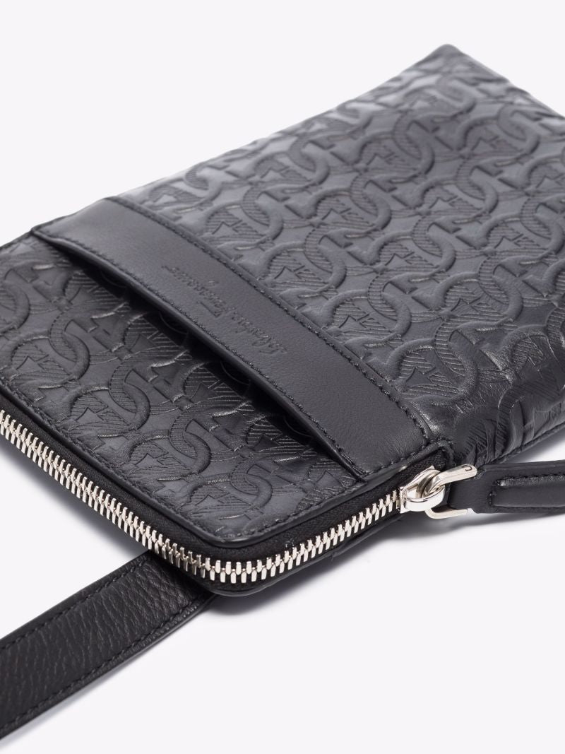 Black Gancini Leather Cross Body Bag