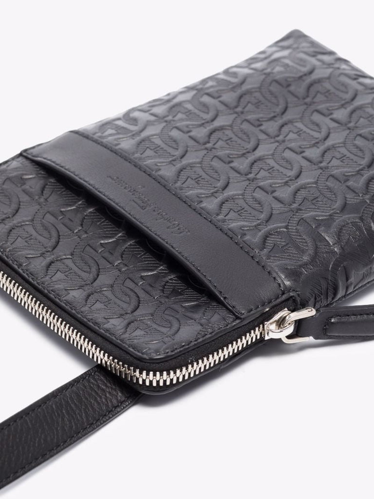 Black Gancini Leather Cross Body Bag