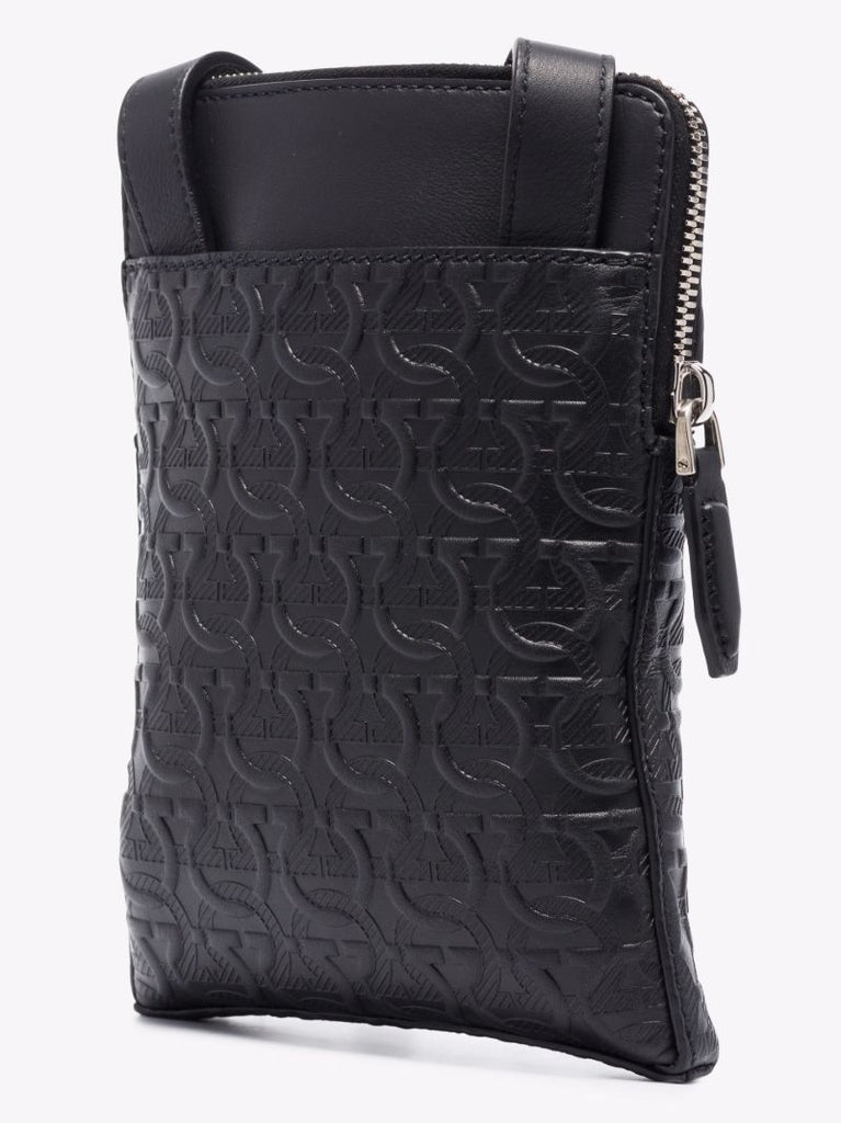 Black Gancini Leather Cross Body Bag