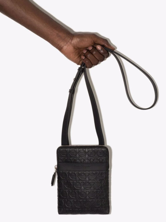 Black Gancini Leather Cross Body Bag