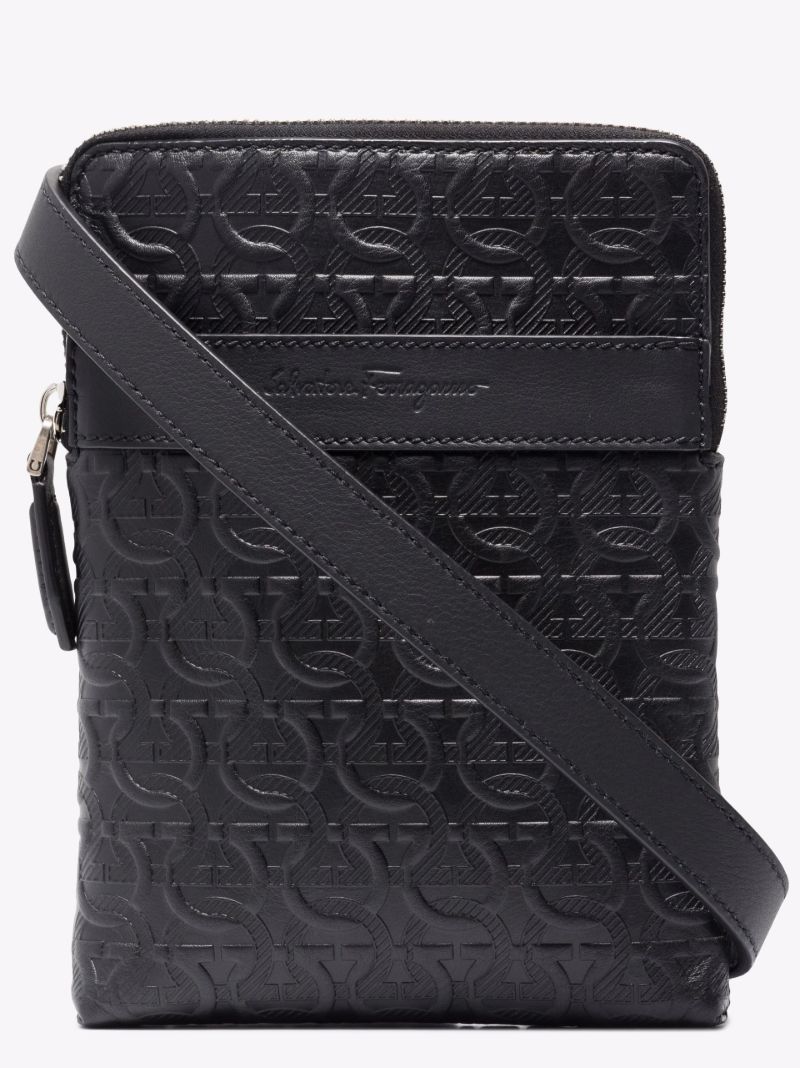 Black Gancini Leather Cross Body Bag