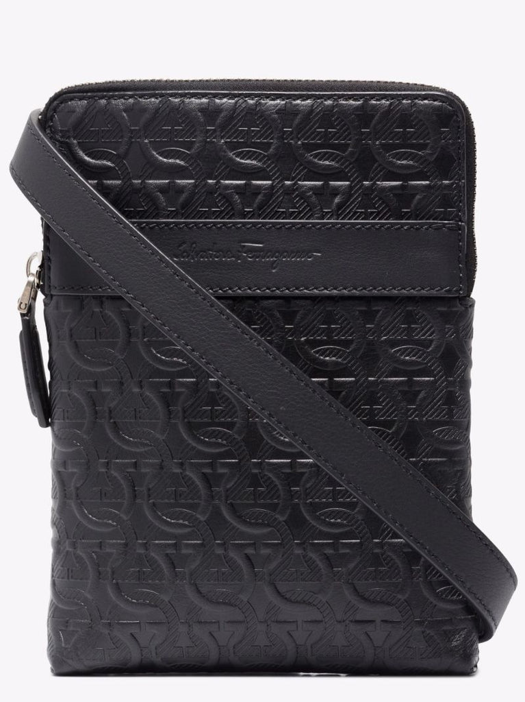 Black Gancini Leather Cross Body Bag