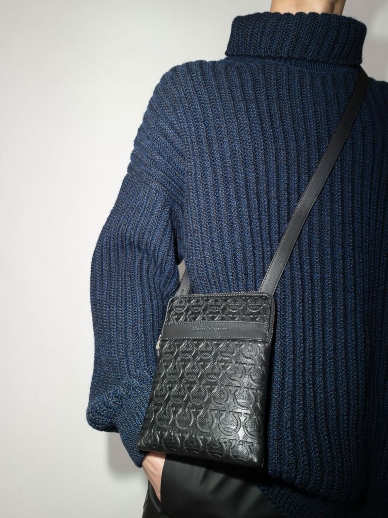 Black Gancini Leather Cross Body Bag