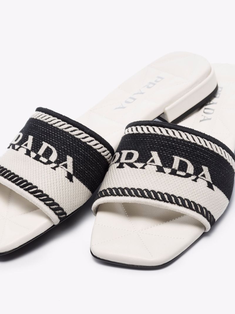 White and Black Logo Jacquard Sandals