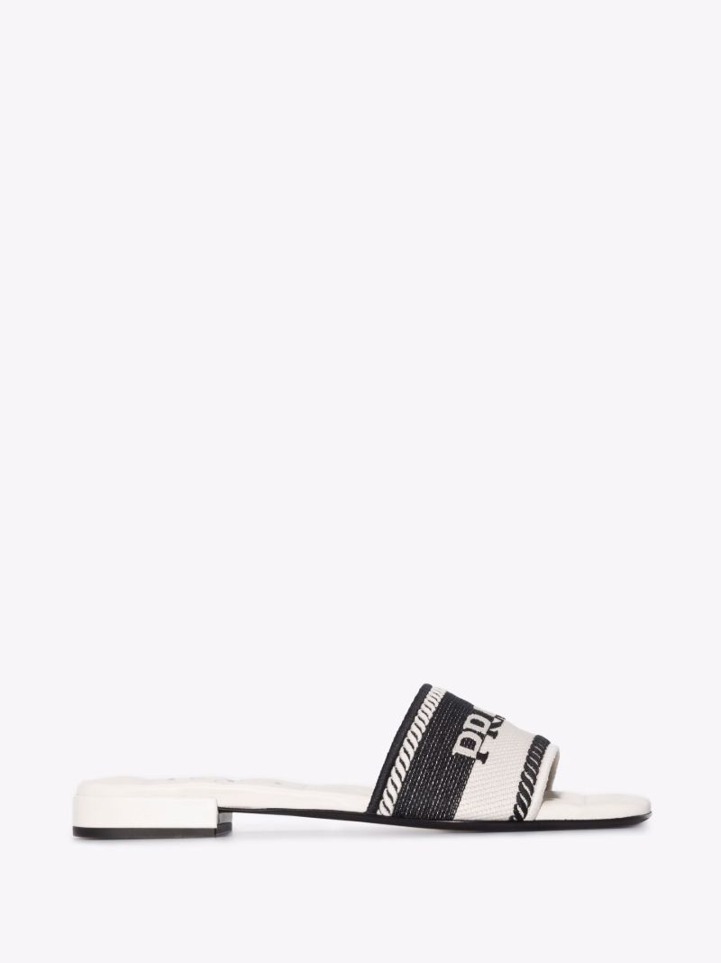 White and Black Logo Jacquard Sandals