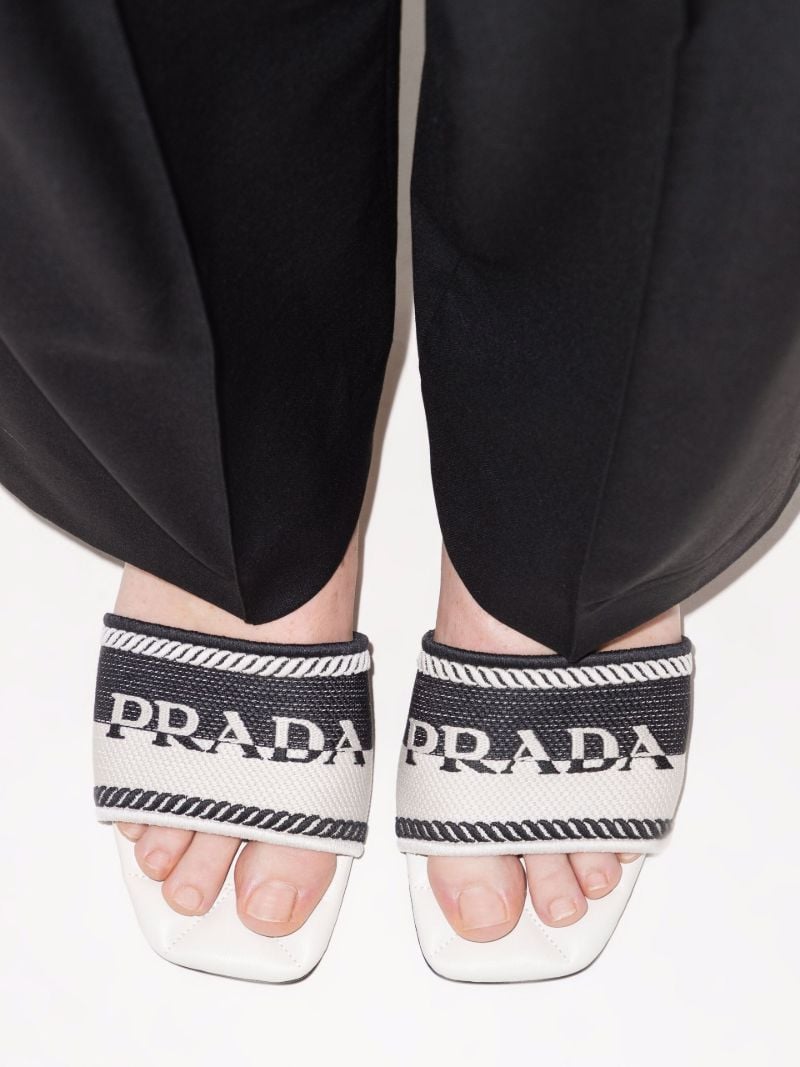 White and Black Logo Jacquard Sandals