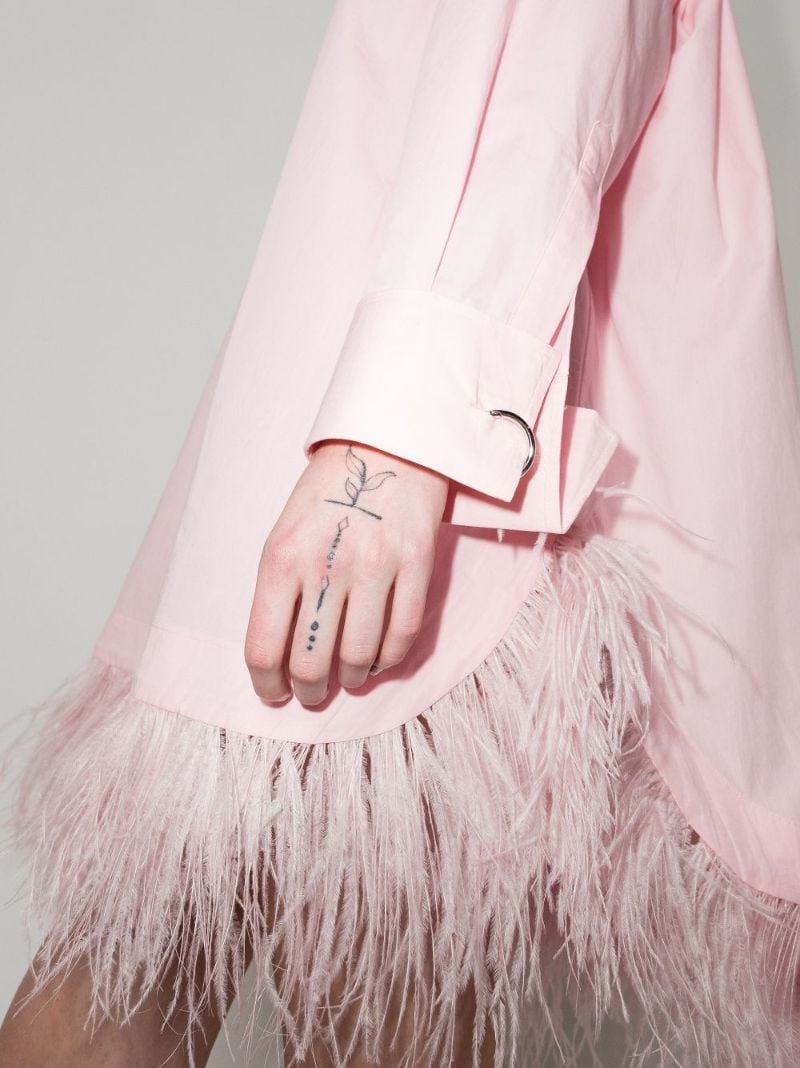 Feather Trim Shirt Dress