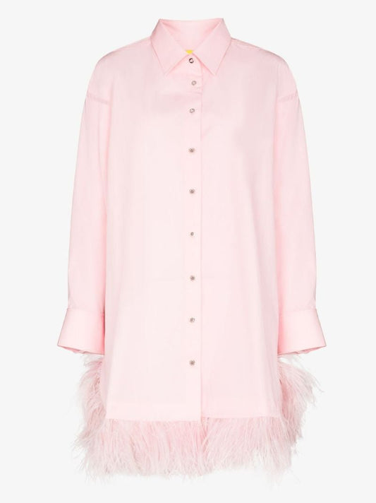 Feather Trim Shirt Dress