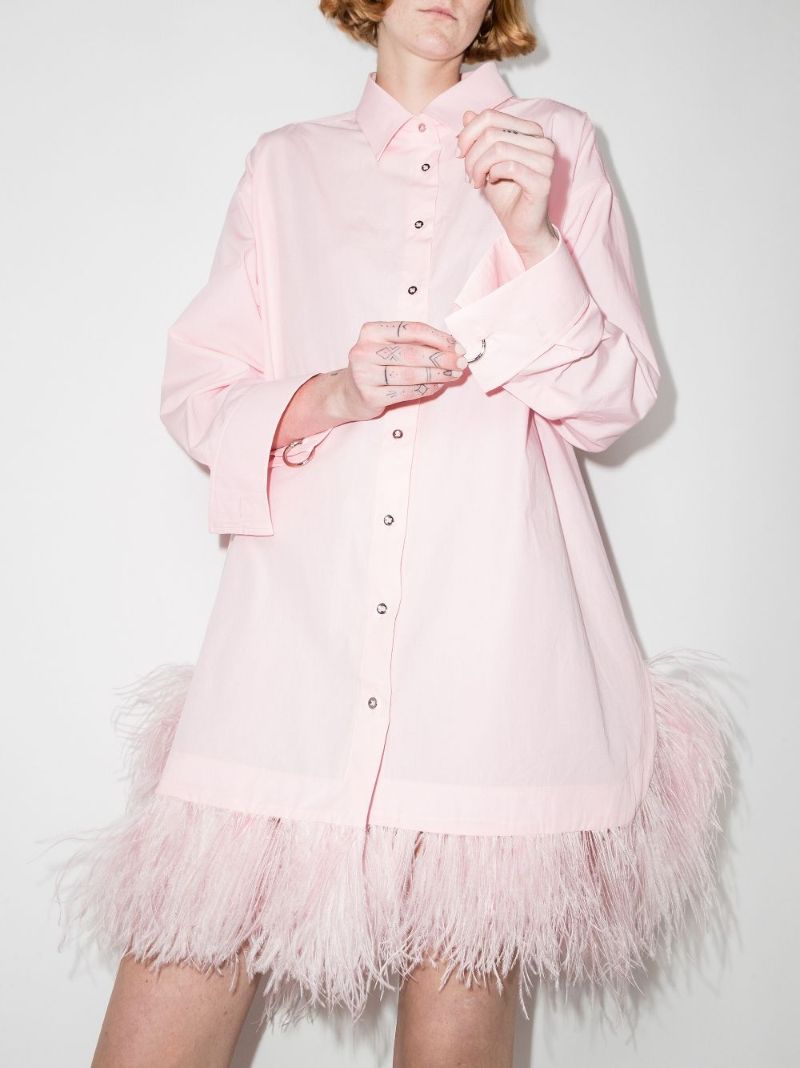 Feather Trim Shirt Dress