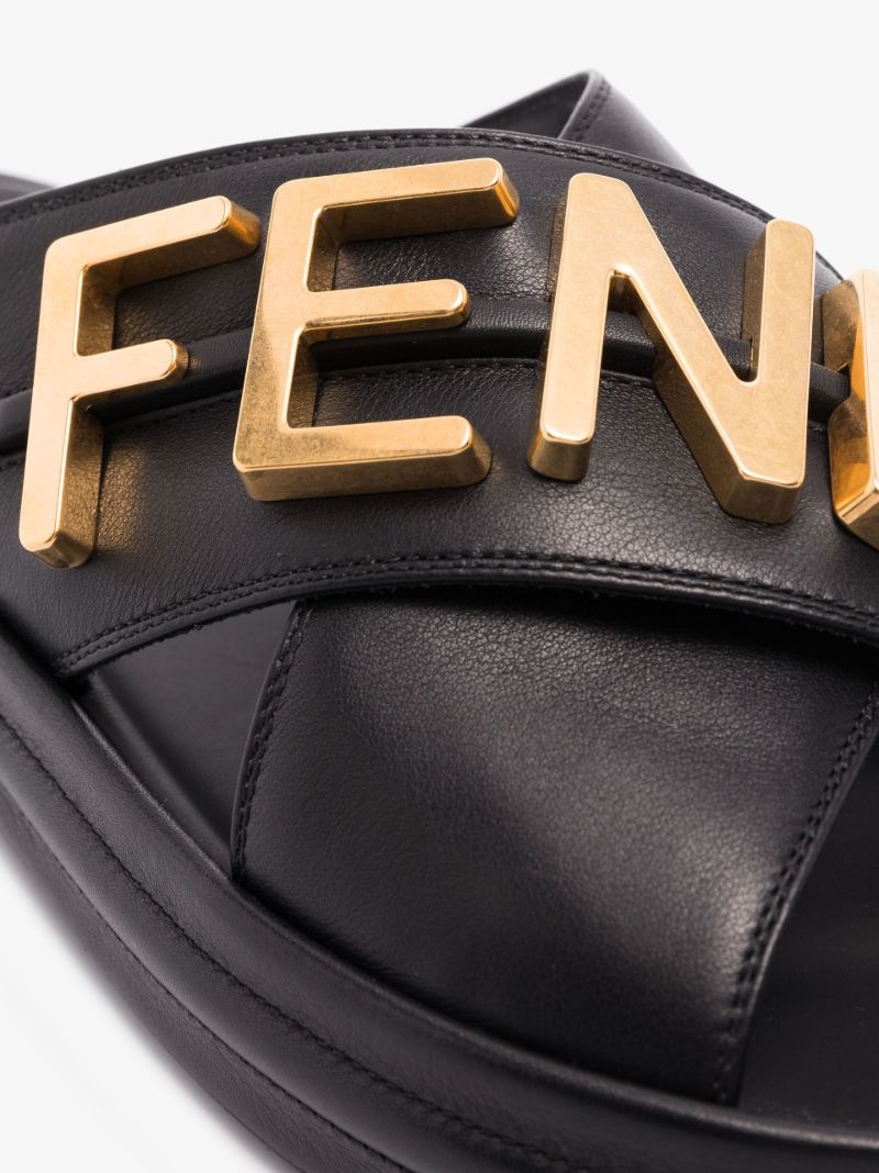 Black Fendigraphy Leather Sandals