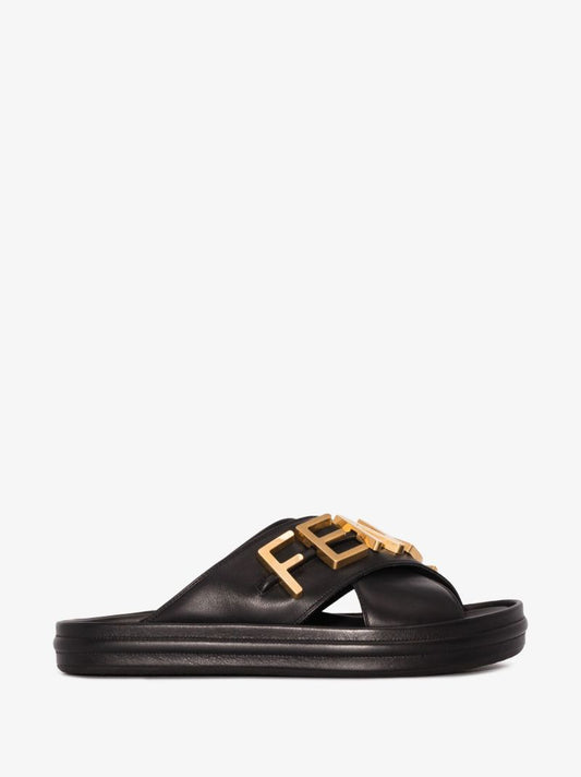 Black Fendigraphy Leather Sandals