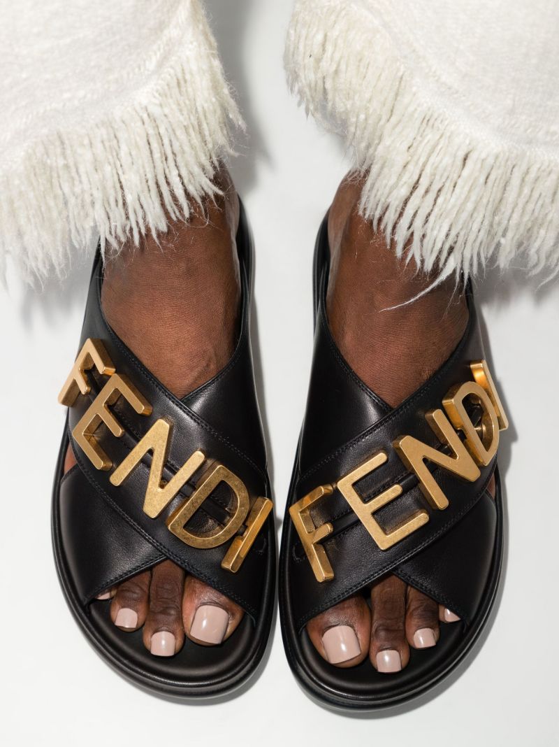 Black Fendigraphy Leather Sandals