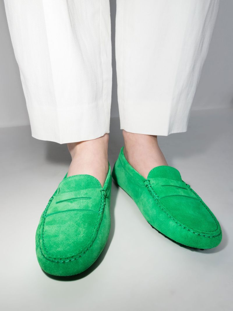 Green Suede Slip-on Loafers
