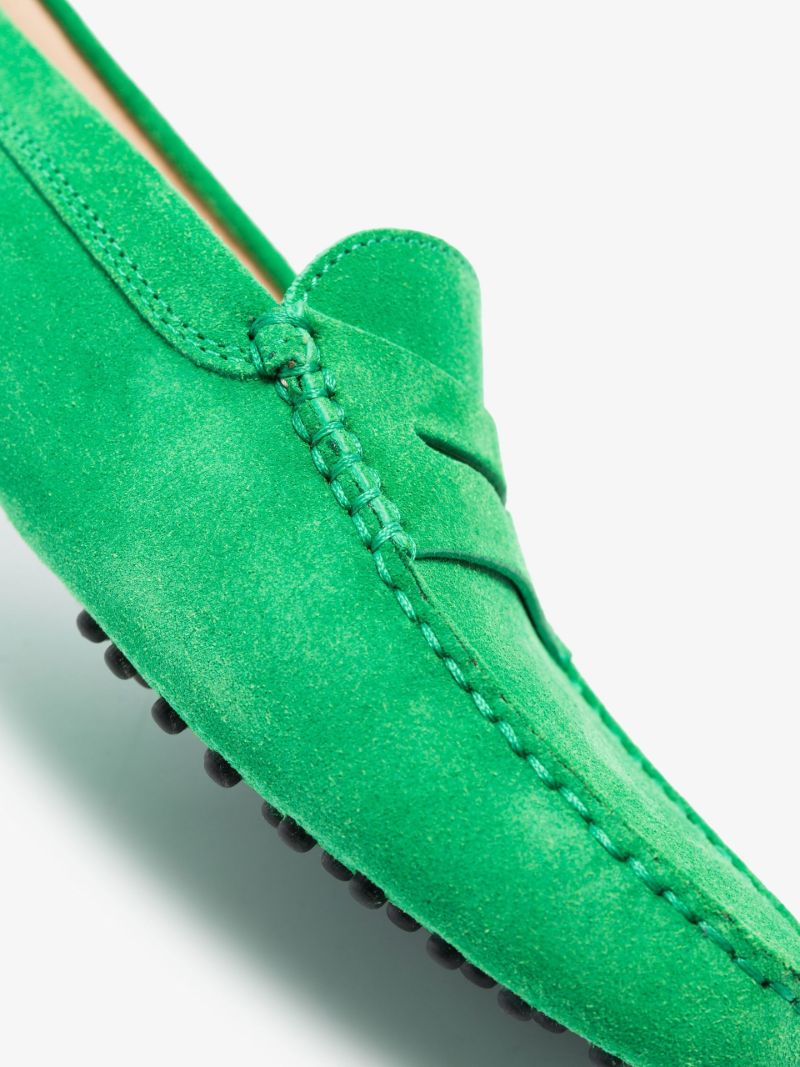 Green Suede Slip-on Loafers