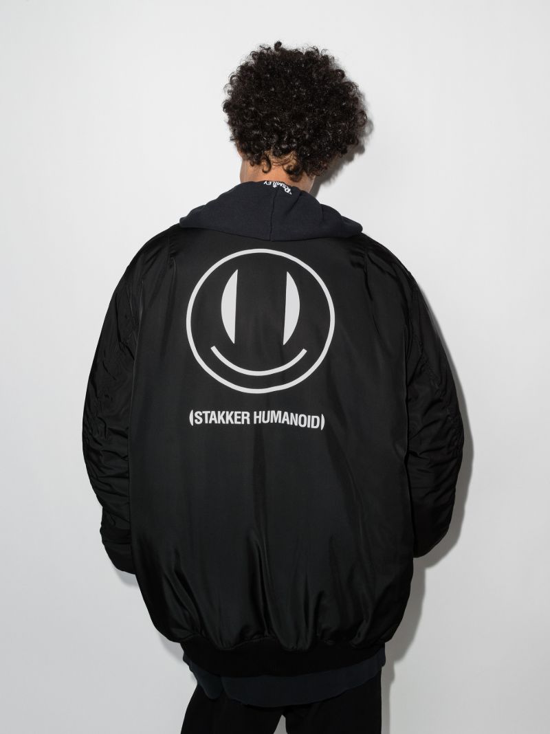 X Smiley Print Bomber Jacket