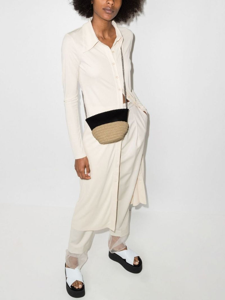 Raffia Detailing Chain-link Crossbody Bag