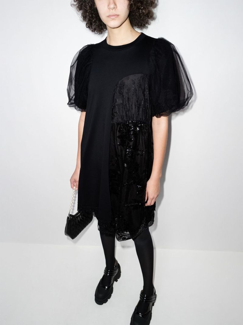 Puff Sleeve Sequined Cotton Mini Dress