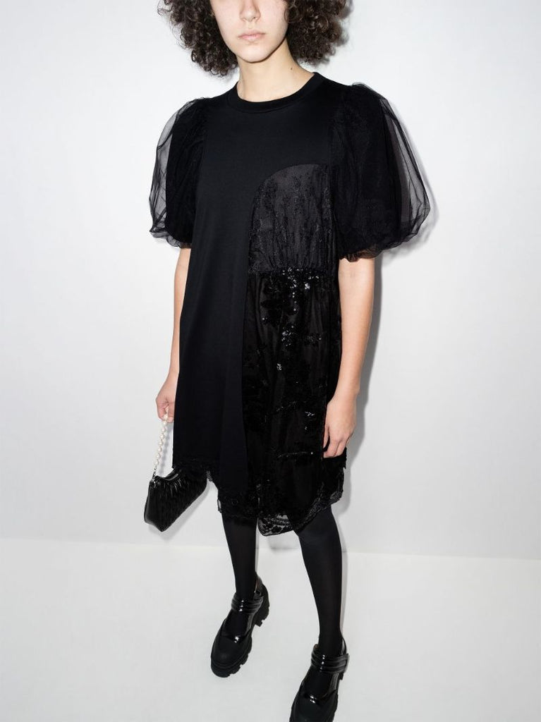 Puff Sleeve Sequined Cotton Mini Dress