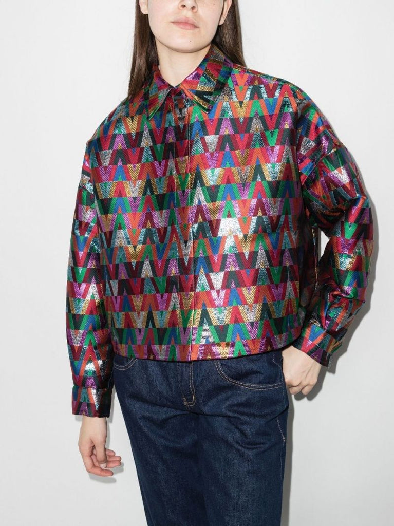 V Optical Jacquard Cropped Jacket
