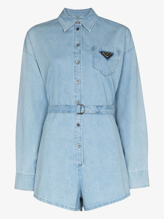 Belted Logo Denim Playsuit