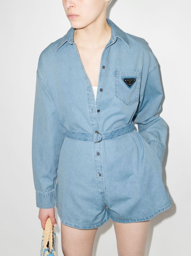 Belted Logo Denim Playsuit