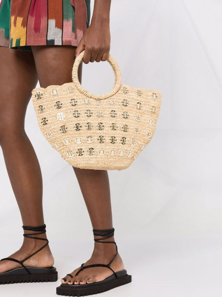 Neutral Chain-link Woven Straw Bag