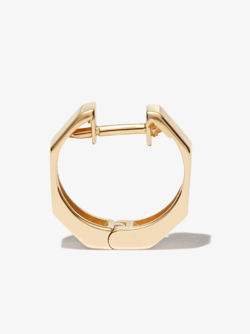14k Yellow Gold Geo Huggie Earring