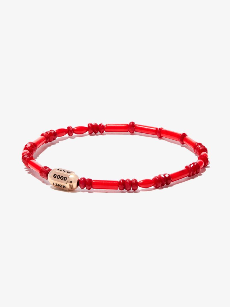 14k Yellow Gold Good Luck Beaded Bracelet