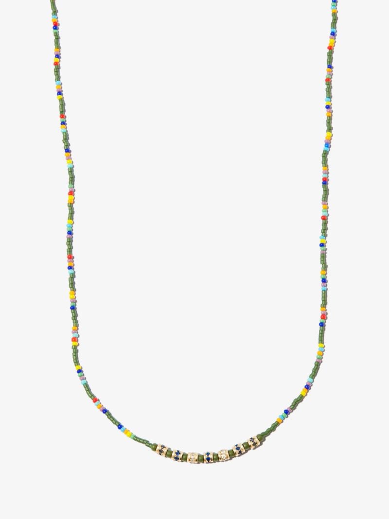 14k Yellow Gold Beaded Diamond Necklace