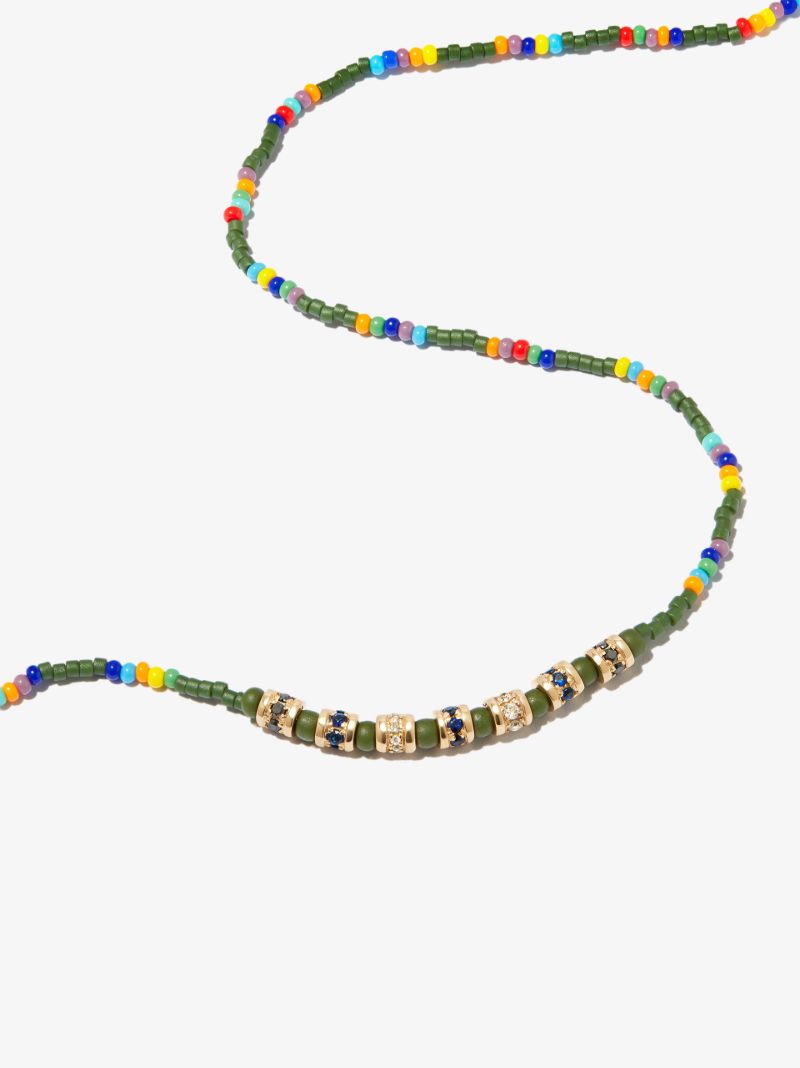 14k Yellow Gold Beaded Diamond Necklace
