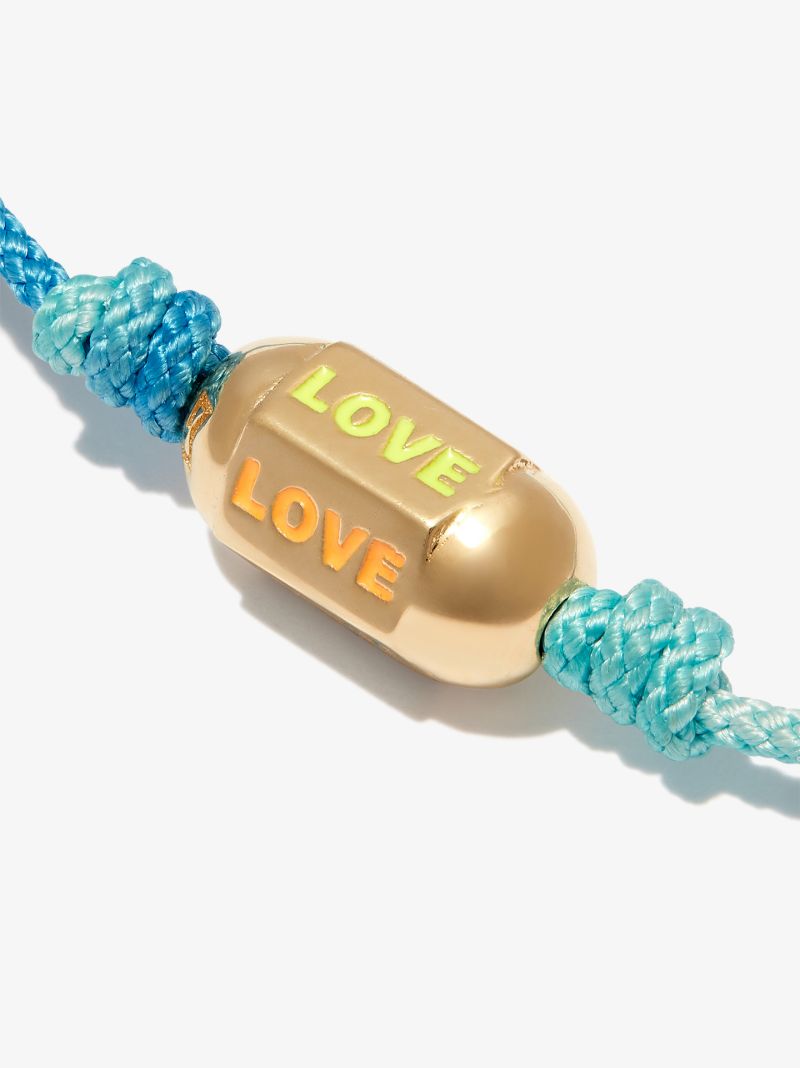 14k Yellow Gold Love Beaded Cord Bracelet