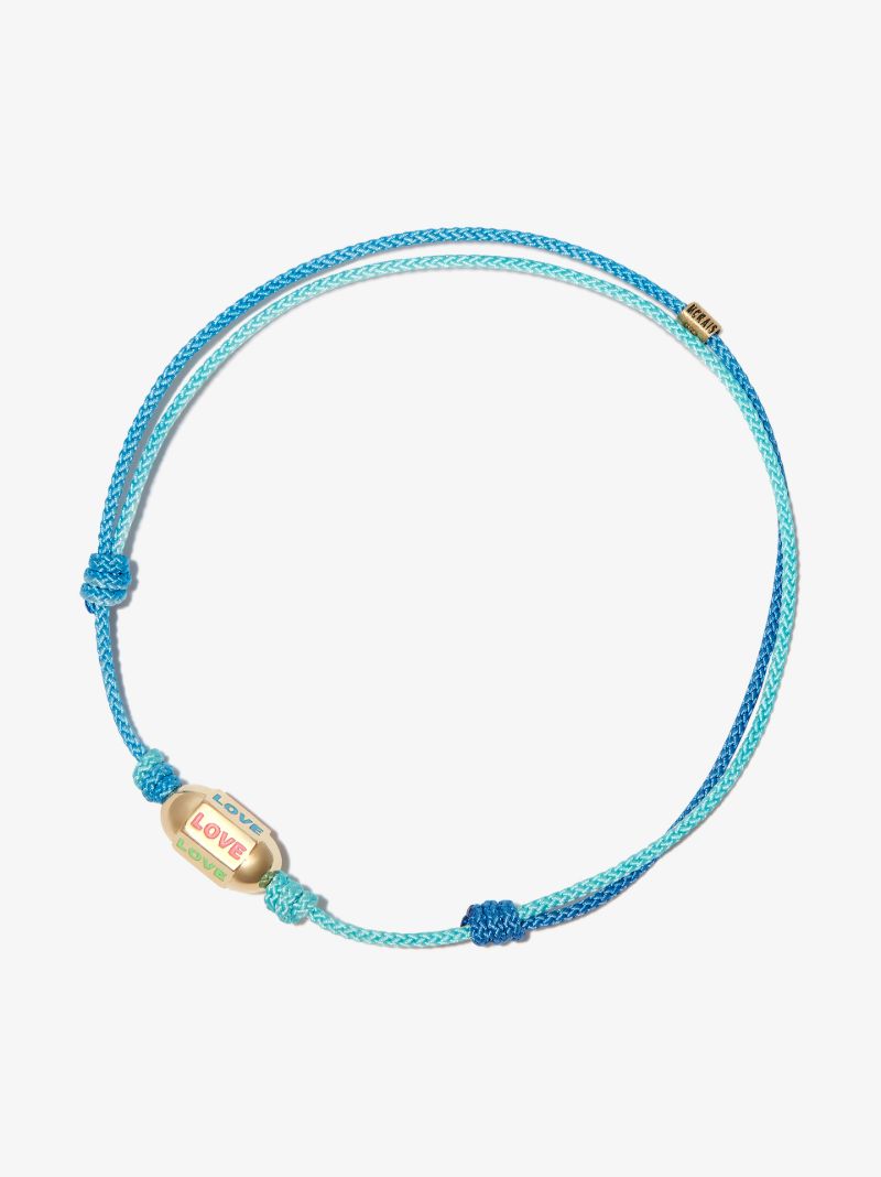14k Yellow Gold Love Beaded Cord Bracelet