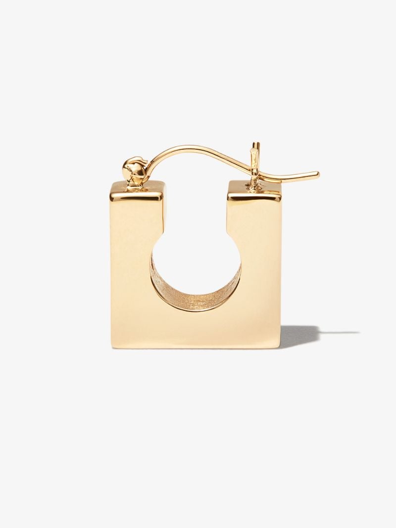 14k Yellow Gold Square Huggie Earring