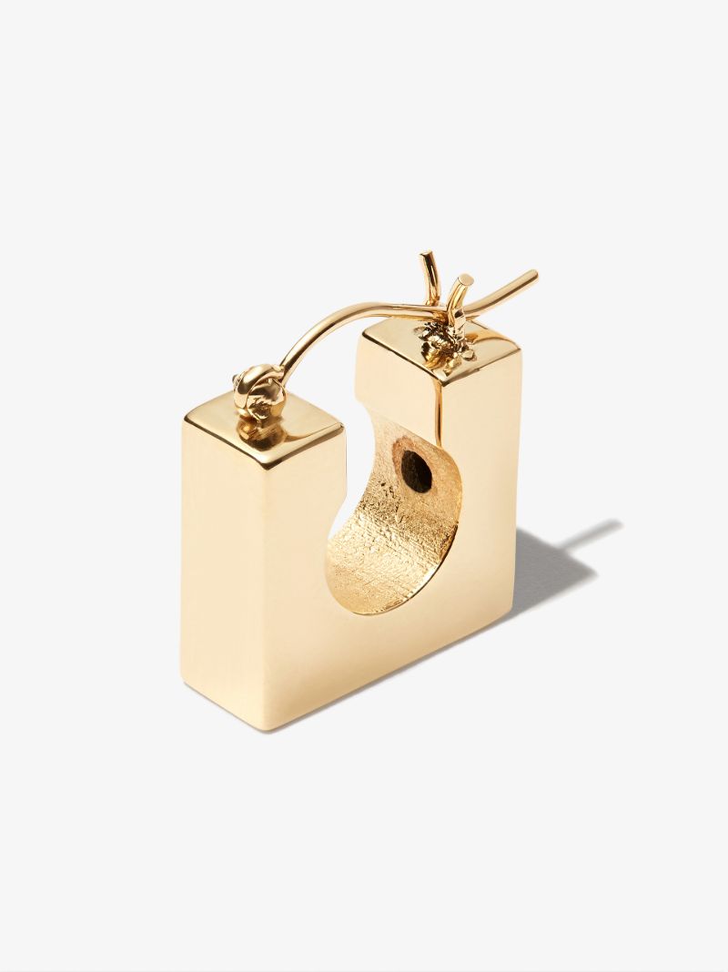 14k Yellow Gold Square Huggie Earring