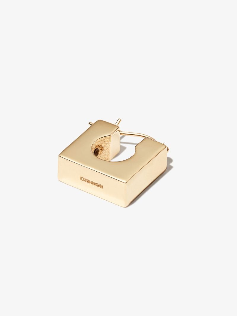 14k Yellow Gold Square Huggie Earring