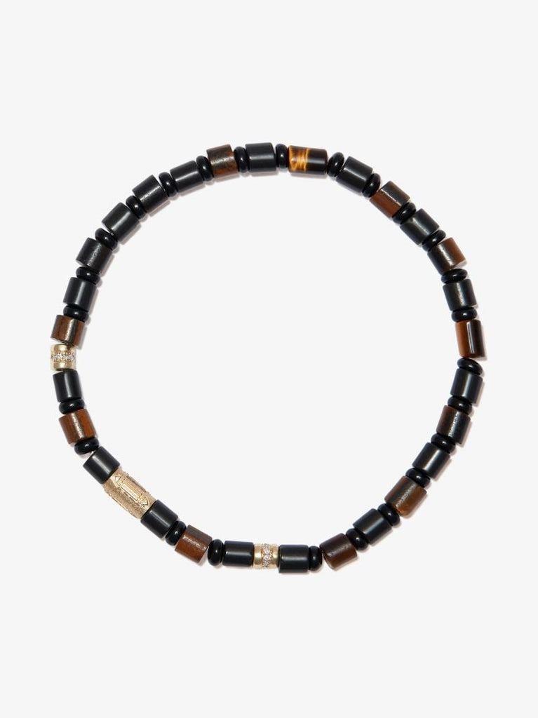 14k Yellow Gold Atlantis Healing Cylinder Beaded Diamond Bracelet