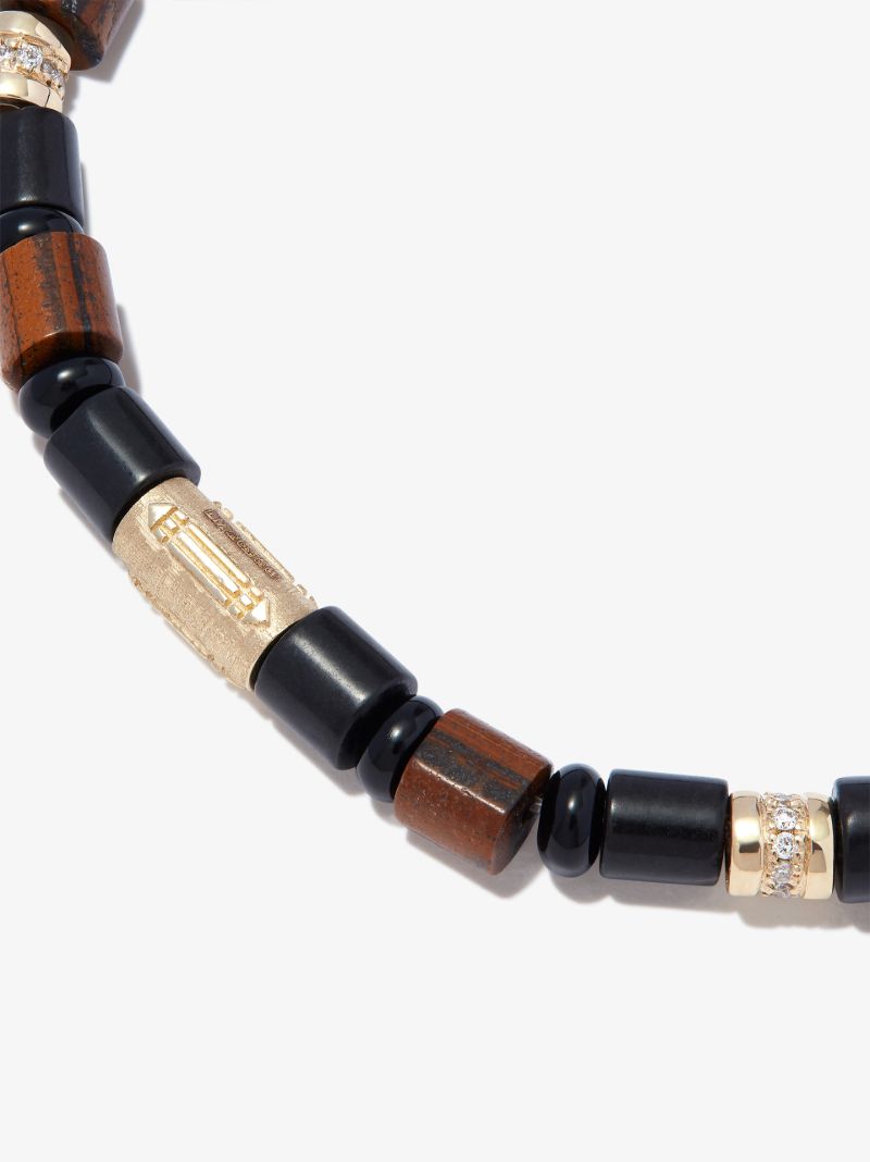 14k Yellow Gold Atlantis Healing Cylinder Beaded Diamond Bracelet
