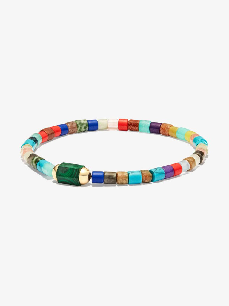 14k Yellow Gold Medium Hexagon Malachite Bolt Beaded Bracelet