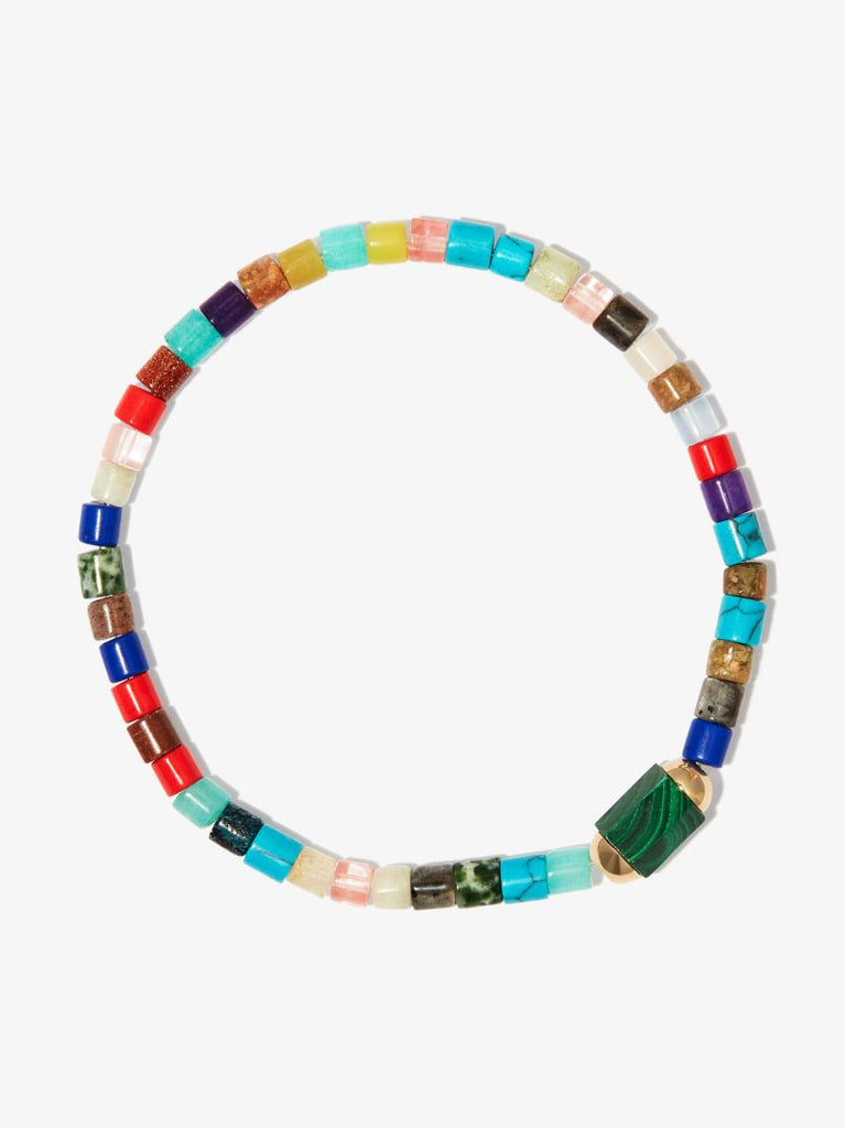 14k Yellow Gold Medium Hexagon Malachite Bolt Beaded Bracelet