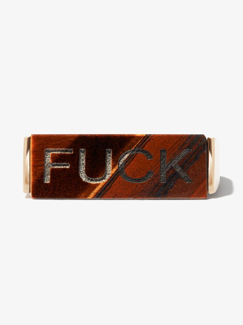 14k Yellow Gold Slogan Tiger's Eye Ring