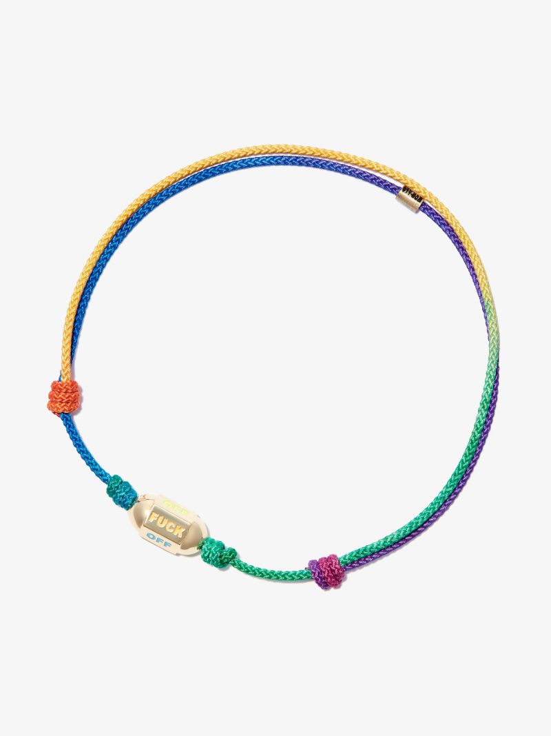 14k Yellow Gold Slogan Beaded Cord Bracelet