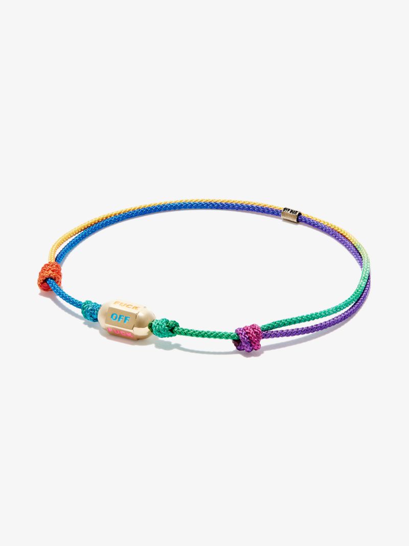 14k Yellow Gold Slogan Beaded Cord Bracelet