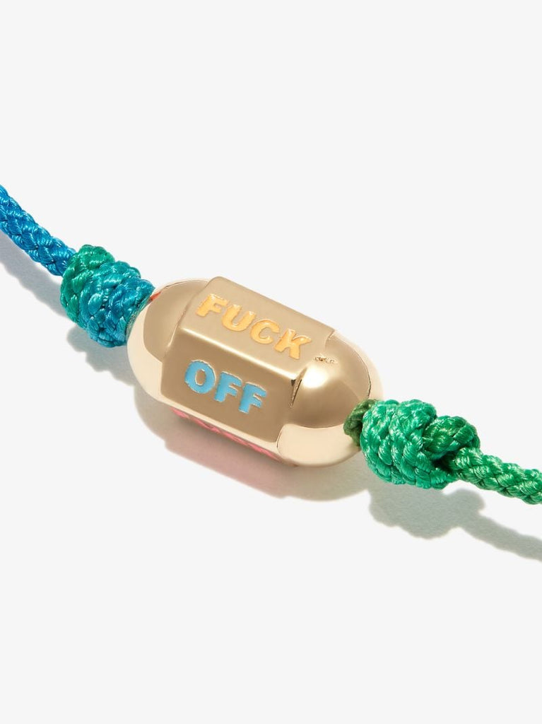 14k Yellow Gold Slogan Beaded Cord Bracelet