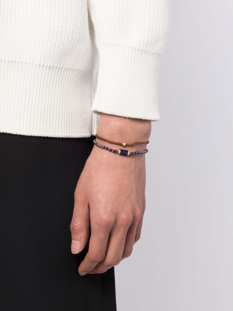 14k Yellow Gold Hexagon Lapis Beaded Bracelet