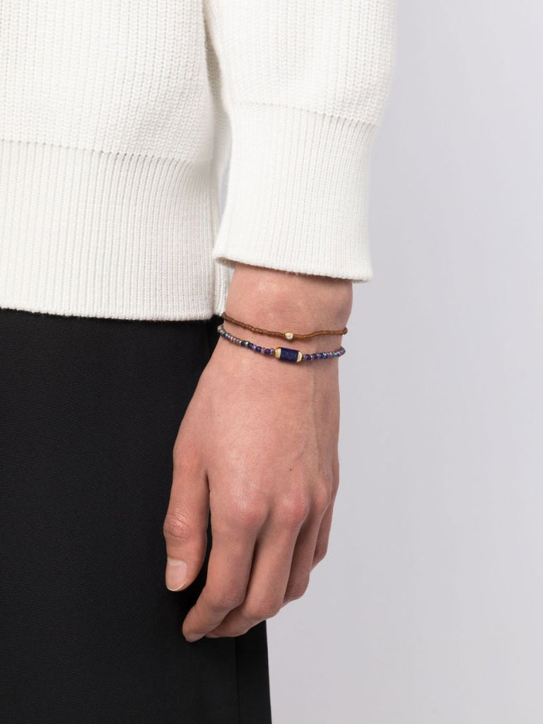 14k Yellow Gold Hexagon Lapis Beaded Bracelet