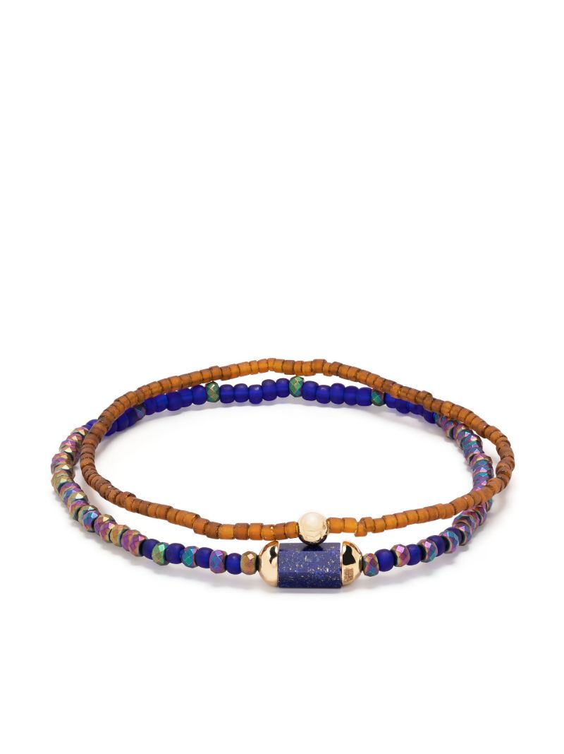 14k Yellow Gold Hexagon Lapis Beaded Bracelet