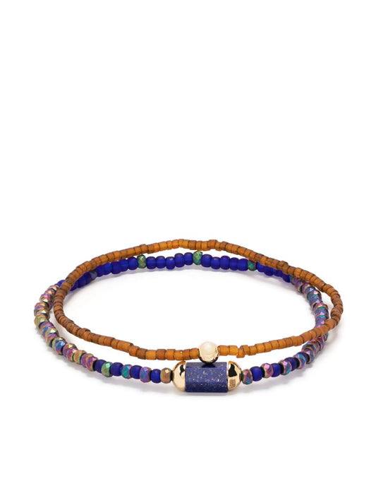 14k Yellow Gold Hexagon Lapis Beaded Bracelet