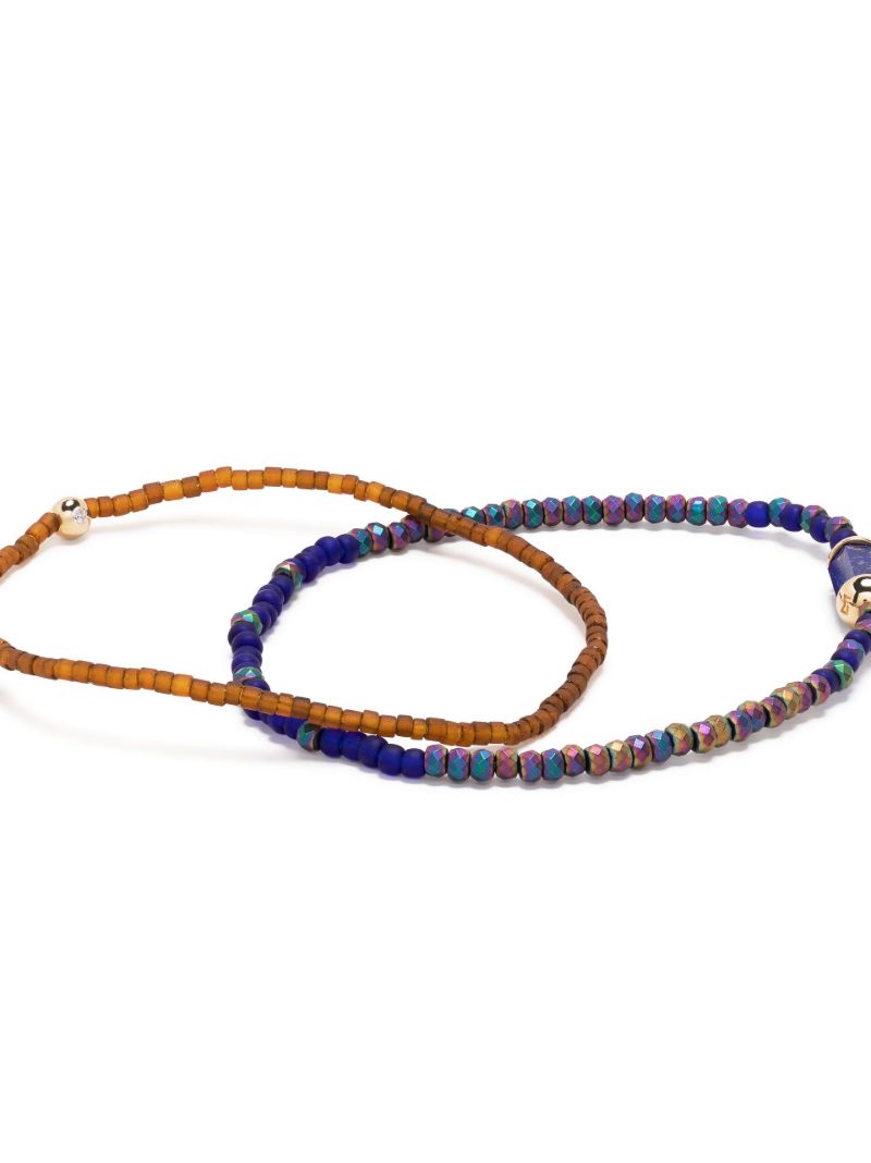 14k Yellow Gold Hexagon Lapis Beaded Bracelet