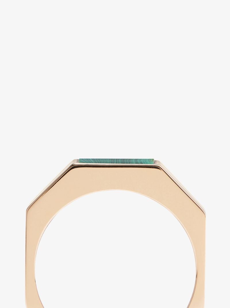 14k Yellow Gold Gemstone Geo Malachite Ring