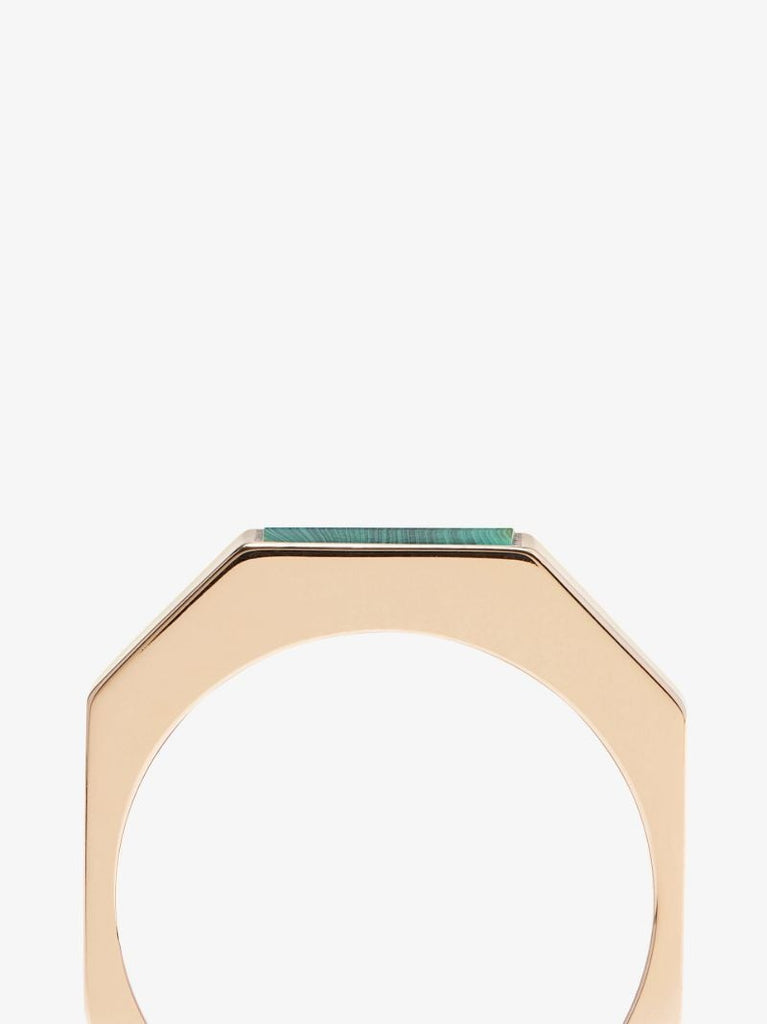 14k Yellow Gold Gemstone Geo Malachite Ring